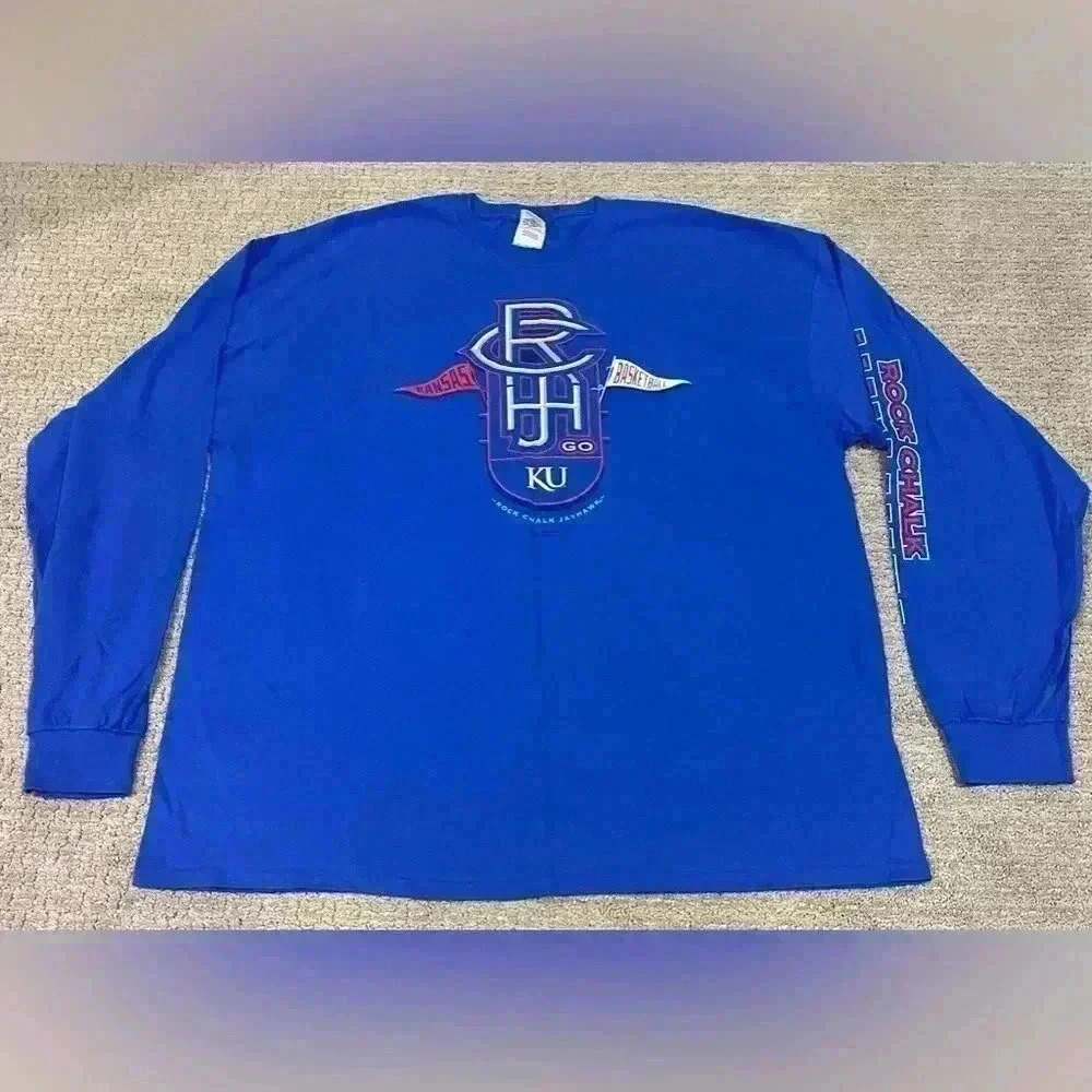 Kansas Jayhawks Basketball Gildan Long Sleeve Shirt Men’s size 2XL color Blue